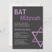 Modern Bat Mitzvah Invitiation - Donkergrijs en ro Kaart (Voorkant)