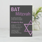 Modern Bat Mitzvah Invitiation - Donkergrijs en ro Kaart (Staand voorkant)