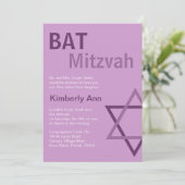 Modern Bat Mitzvah Invitio - Paars en roze Kaart (Staand voorkant)
