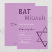 Modern Bat Mitzvah Invitio - Paars en roze Kaart (Voorkant / Achterkant)