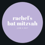 Modern Bat Mitzvah Lavender Paars Personalizeerd Ronde Sticker<br><div class="desc">Modern Bat Mitzvah Lavender Paarse Ronde Sticker</div>