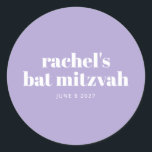 Modern Bat Mitzvah Lavender Paars Personalizeerd Ronde Sticker<br><div class="desc">Modern Bat Mitzvah Lavender Paarse Ronde Sticker</div>