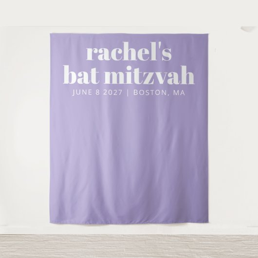 Modern Bat Mitzvah Paarse Aangepaste Fotoachtergro Wandkleed (Voorkant)