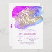 Modern Bat Mitzvah Paarse Blauw Kaart (Voorkant / Achterkant)