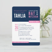 MODERN BAT MITZVAH vet blok marine roze wit Kaart (Staand voorkant)