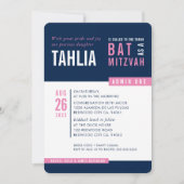 MODERN BAT MITZVAH vet blok marine roze wit Kaart (Voorkant)