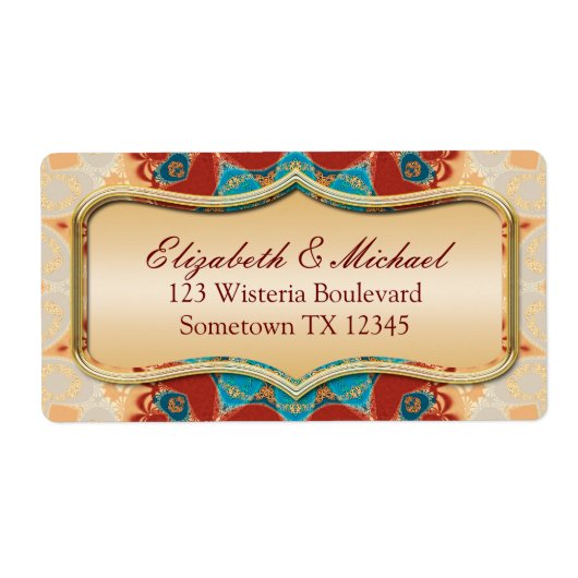 Modern Batik Gold Weddenschap Sticker Label (Voorkant)