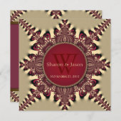 Modern Batik Star Monogram Deep Red Gold Weddensch Kaart (Voorkant / Achterkant)