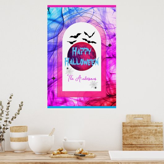 Modern Bats Spider Web Volle Maan Happy Halloween Poster (Keuken)
