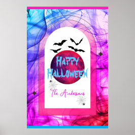 Modern Bats Spider Web Volle Maan Happy Halloween Poster