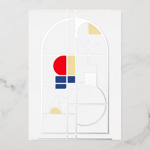 Modern Bauhaus, Blank, Zilver, Folie Uitnodiging