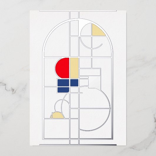 Modern Bauhaus, Blank, Zilver, Folie Uitnodiging (Voorkant)