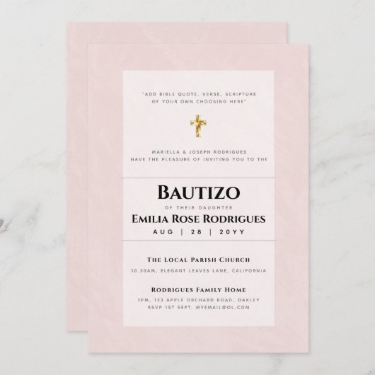 Modern BAUTIZO Bautismo BAPTISM Christening INVITE Kaart (Voorkant / Achterkant)