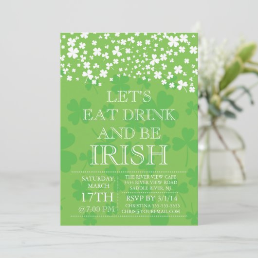Modern Be Irish St. Patrick's Day Party Invitation Kaart (Staand voorkant)