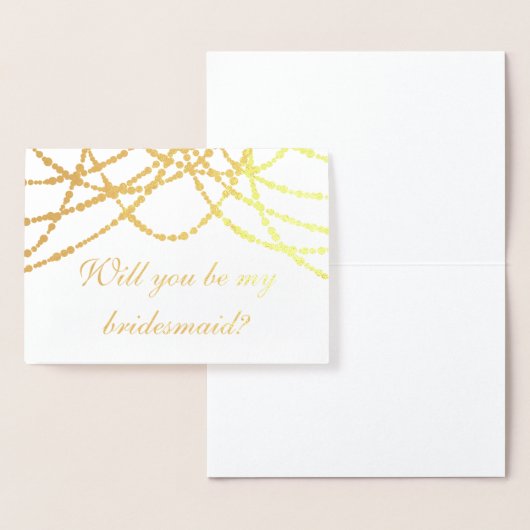 Modern Be My Bridesmaid Gold String Lights Folie Kaarten (Display)