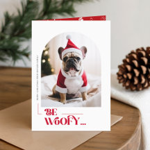 Modern Be Woofy Funny Dog Photo Christmas Folded
