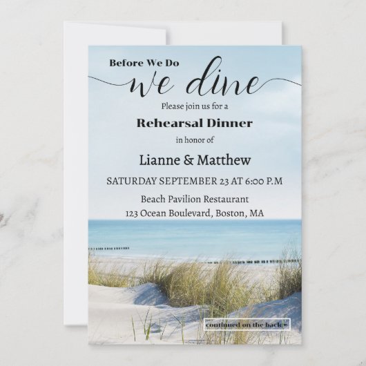 Modern Beach and Dunes Rehearsal Dinner Kaart (Voorkant)