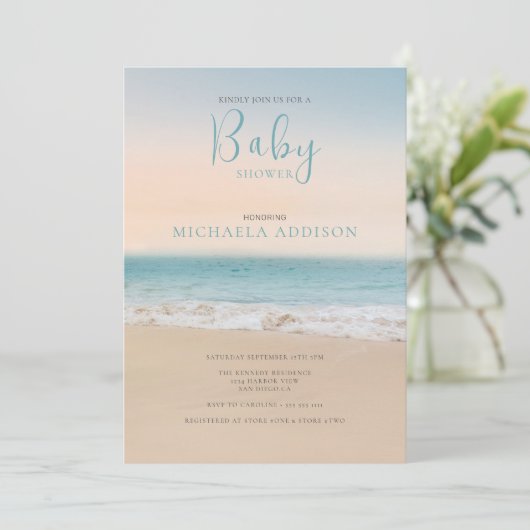 Modern Beach Baby shower Genderneutraal Kaart (Staand voorkant)