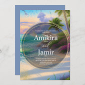 Modern Beach Background Glitter Gold Wedding Kaart (Voorkant / Achterkant)