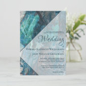 Modern Beach Blauwgroen marmer Geometric Wedding Kaart (Staand voorkant)