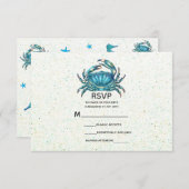 Modern Beach Blue Crab Starfish Weddenschap RSVP (Voorkant / Achterkant)