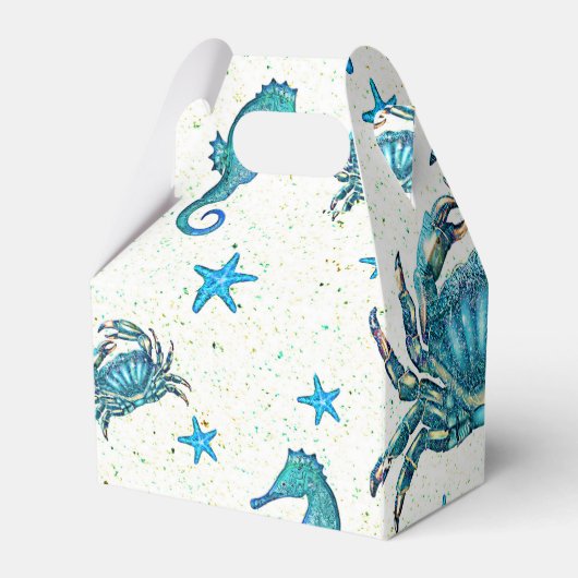 Modern Beach Blue Crab Zeepaardje Party Bedankdoosjes (Achterkant)