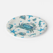 Modern Beach Blue Crab Zeepaardje Party Papieren Bordje (Gekanteld)