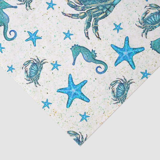 Modern Beach Blue Crab Zeepaardje Party Tissuepapier (Detail)