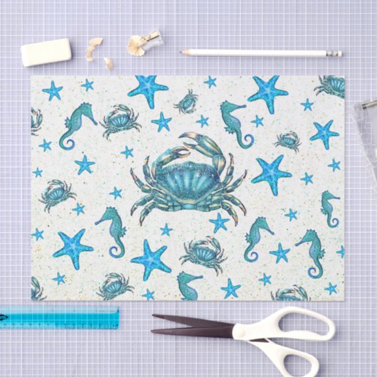 Modern Beach Blue Crab Zeepaardje Party Tissuepapier (Craft)