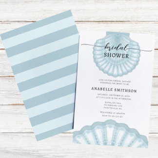 Modern Beach Blue Shell Bridal Shover Kaart