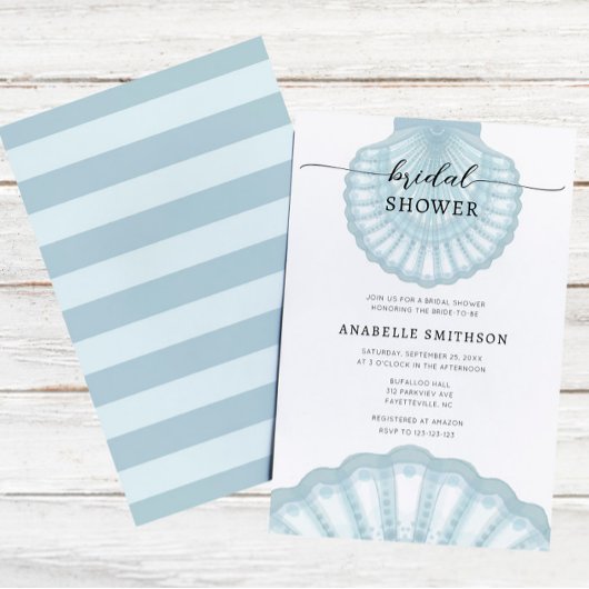 Modern Beach Blue Shell Bridal Shover Kaart