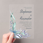 Modern Beach Blue Waterverf Wedding Acryl Uitnodigingen (Insitu (Draagbaar))