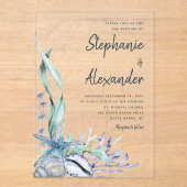 Modern Beach Blue Waterverf Wedding Acryl Uitnodigingen (Voorkant)