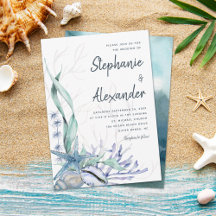 Modern Beach Blue Waterverf Wedding