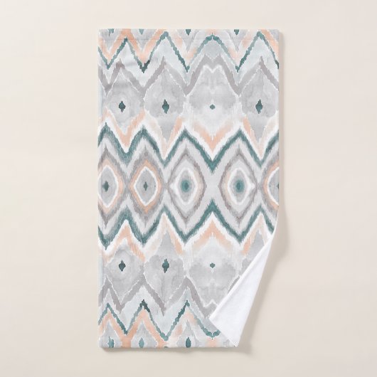Modern Beach Boho Blauwgroen Peach Grey Waterverf Bad Handdoek (Handdoek)