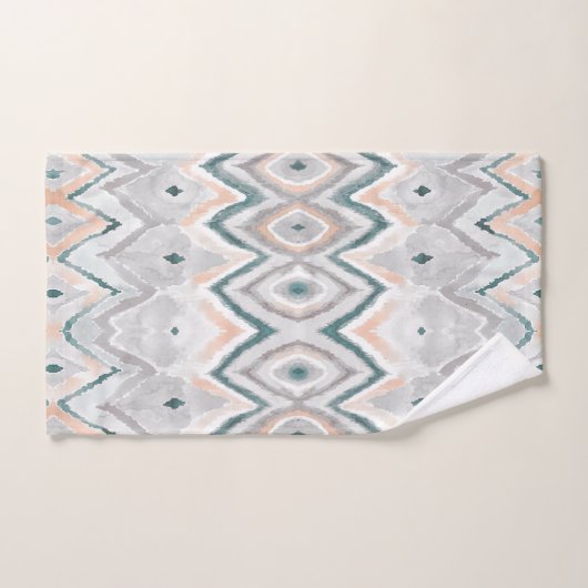 Modern Beach Boho Blauwgroen Peach Grey Waterverf Bad Handdoek (Handdoek)