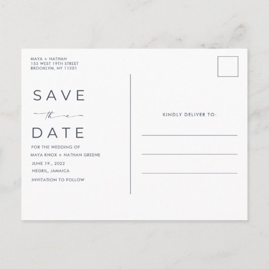 Modern Beach Bruiloft Budget Save the Date Aankondigingskaart (Achterkant)