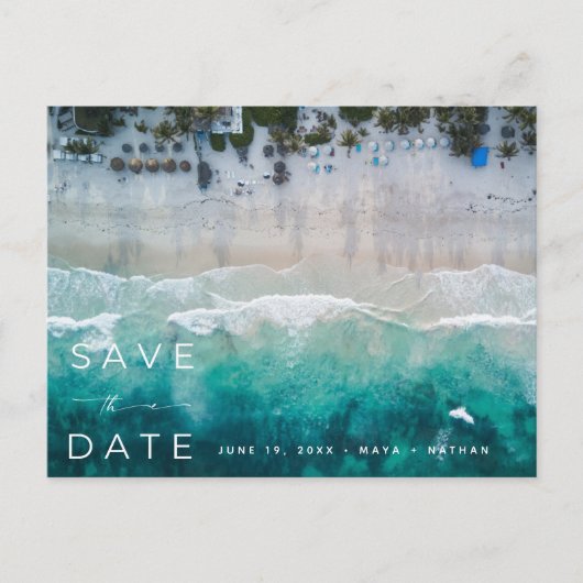 Modern Beach Bruiloft Budget Save the Date Aankondigingskaart (Voorkant)
