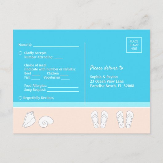 Modern Beach Bruiloft RSVP Maaltijd Keuze Song Aan Uitnodiging Briefkaart (Achterkant)