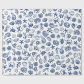 Modern Beach Coastal Watercolor Wedding Blue Cadeaupapier (Vlak)