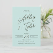 Modern beach destination photo wedding kaart (Staand voorkant)
