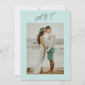 Modern beach destination photo wedding kaart (Achterkant)