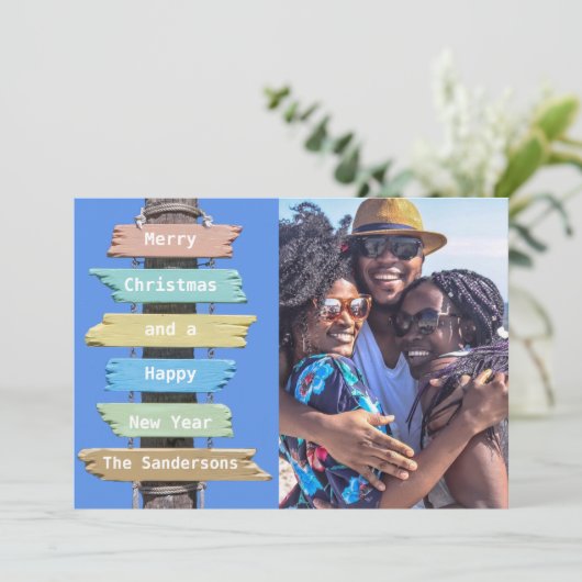Modern Beach Foto Kerst Kaart (Staand voorkant)