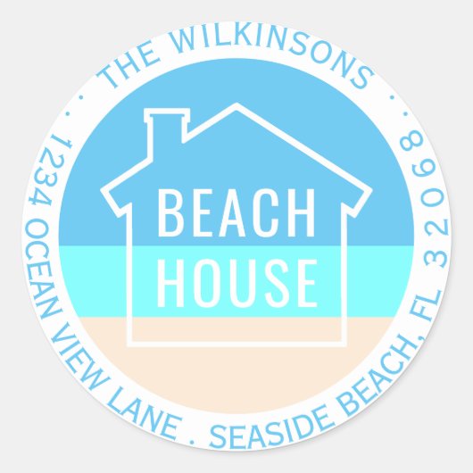 Modern Beach House Circle Retouradres Labels (Voorkant)
