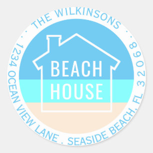 Modern Beach House Circle Retouradres Labels