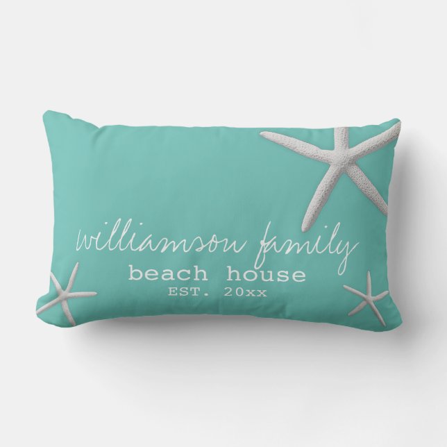 Modern Beach House Coastal Starfish Blauwgroen Blu Kussen (Voorkant)