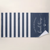 Modern Beach House Familienaam Script Navy Blue Strandlaken (Voorkant)