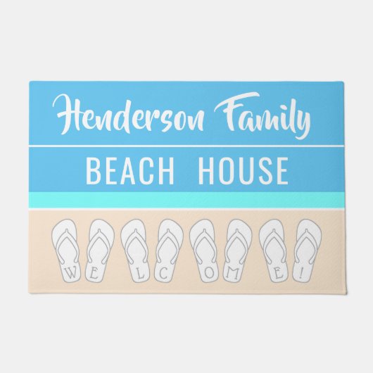 Modern Beach House Family Name Vacation Home Deurmat (Voorkant)