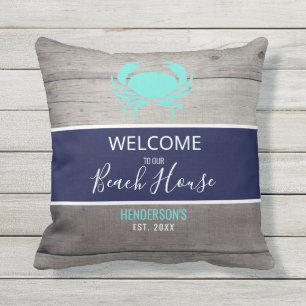 Modern Beach House Nautical Blauwgroen Blue Person Buitenkussen
