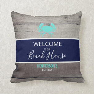 Modern Beach House Nautical Blauwgroen Blue Person Kussen